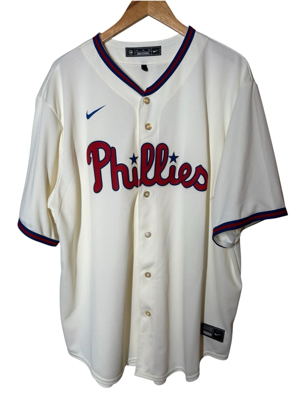{EUC} Nike Philadelphia Phillies Cream Red Script Baseball Jersey XXL
